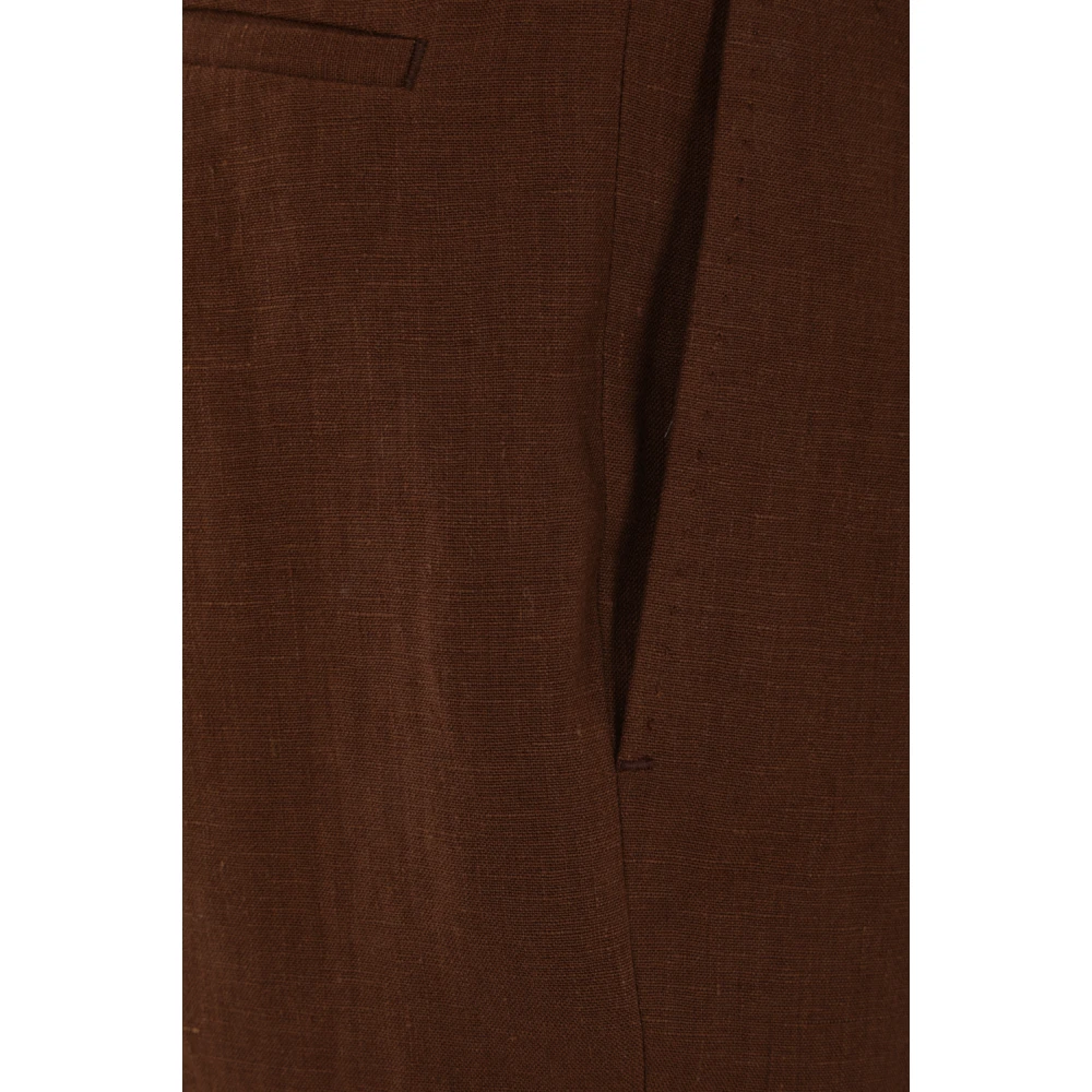 Caruso Bruine Linnen Regular-Fit Broek Brown Heren