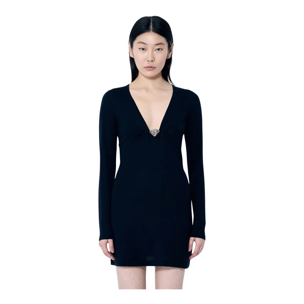 Diesel Wollen Gebreide Jurk met Lange Mouwen Black Dames
