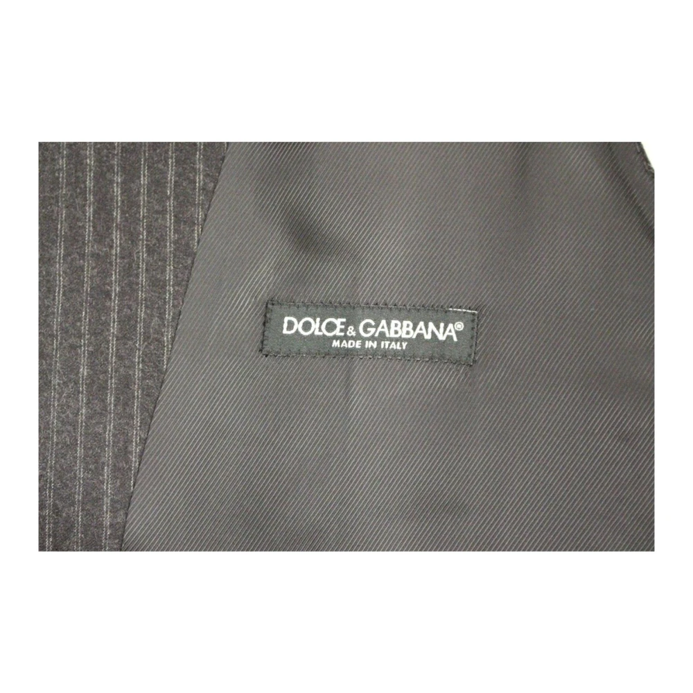 Dolce & Gabbana Grijze Gestreepte Jurk Vest met Logo Gray Heren