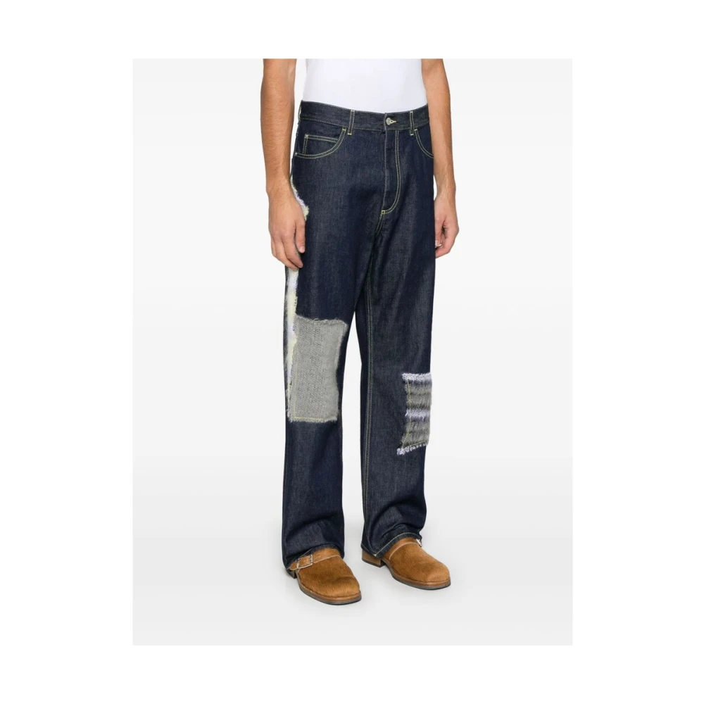 Marni Indigo Blauwe Denim Patchwork Jeans Blue Heren