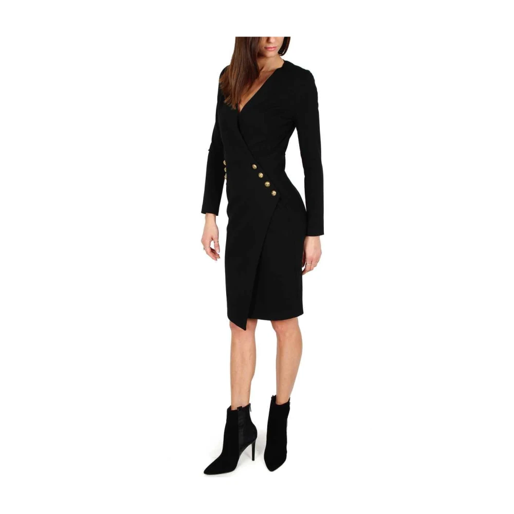 pinko Zwarte Wrap Jersey Jurk met Gouden Knopen Black Dames
