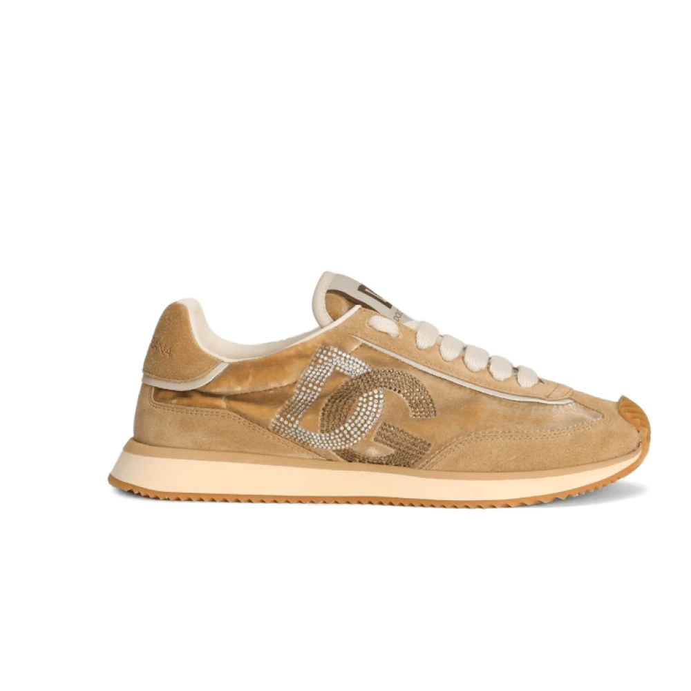 Dolce & Gabbana Cushion Sneakers met Strass Versiering Dames Schoenen Beige