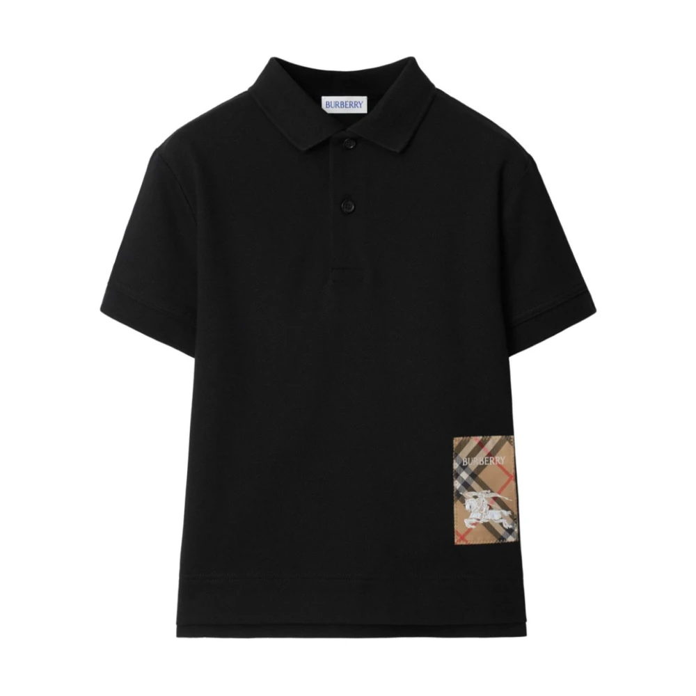 Burberry Men's Black Polo Shirt Equestrian Knight Vintage Check
