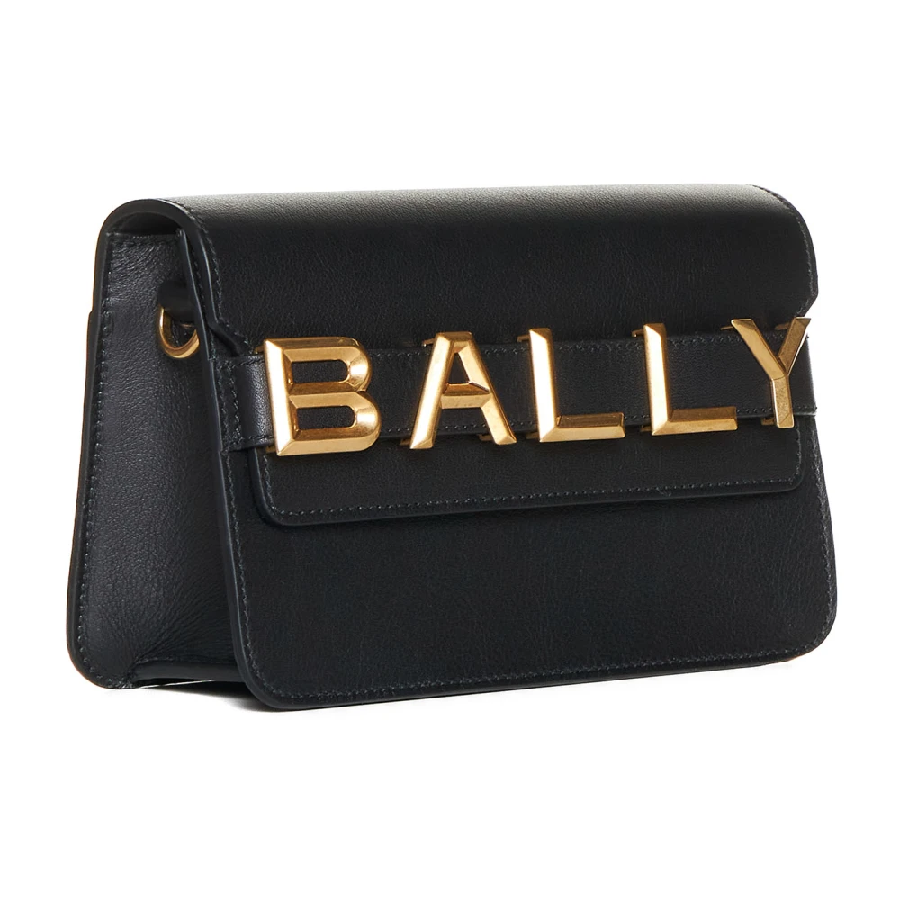Bally Zwarte leren schoudertas met gouden logo Black Dames