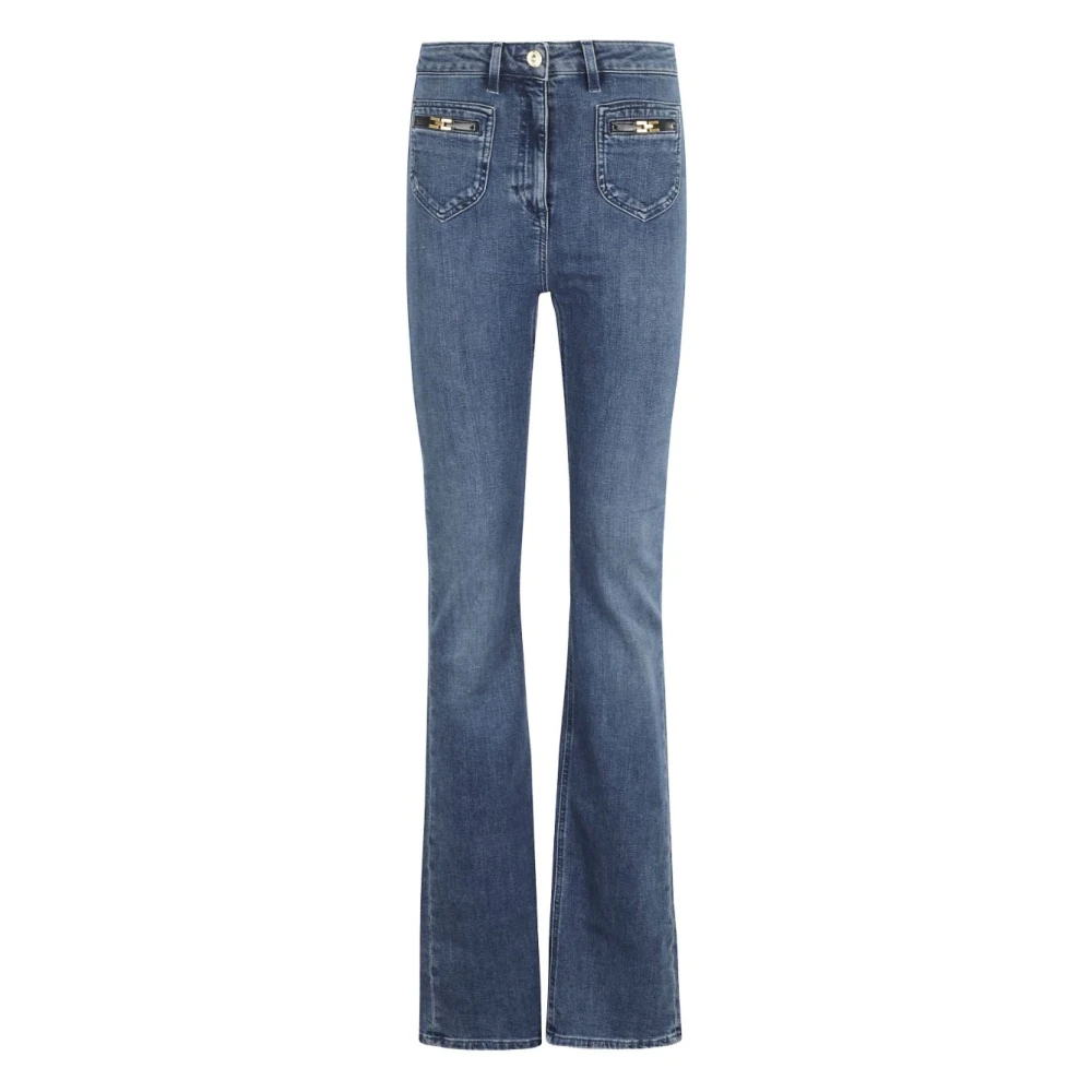 Elisabetta Franchi Blue Bootcut Jeans, Female, W28, Flared Leg Jeans With High Waist