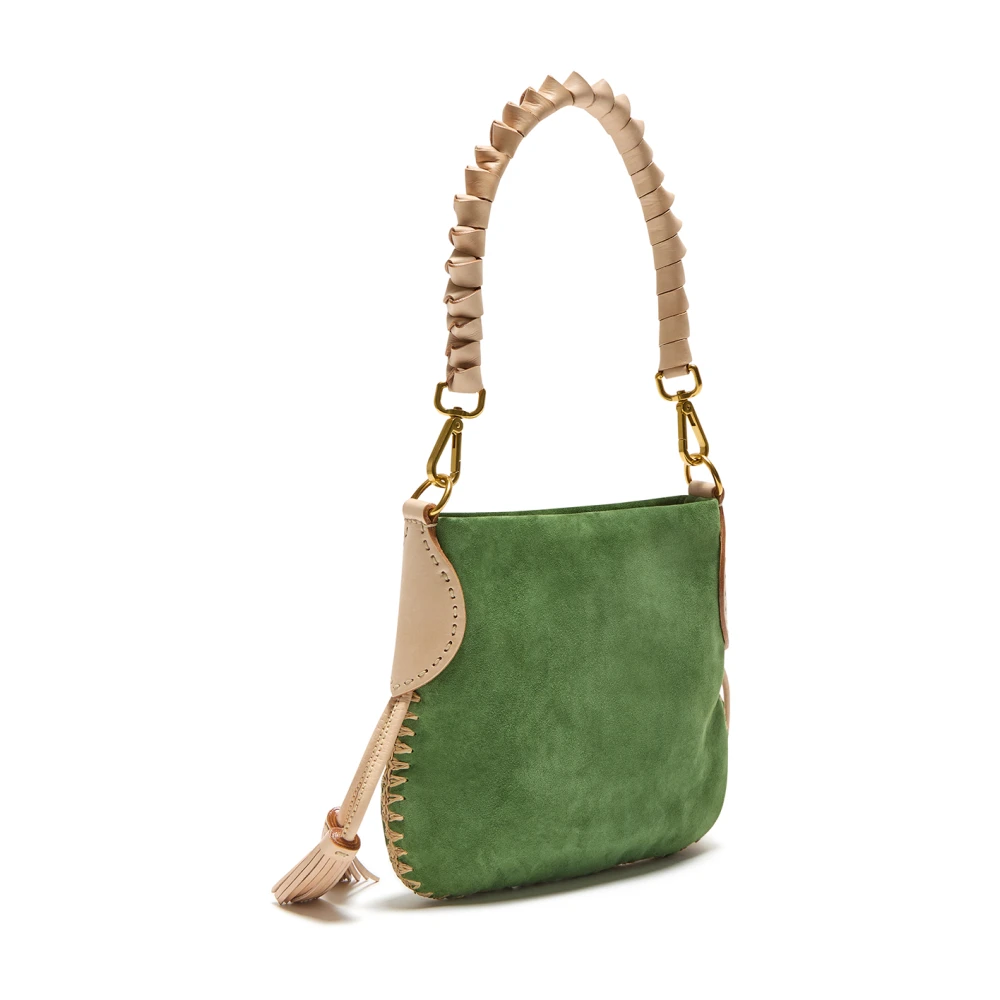 Maliparmi Kleine Leren & Raffia Schoudertas Green Dames
