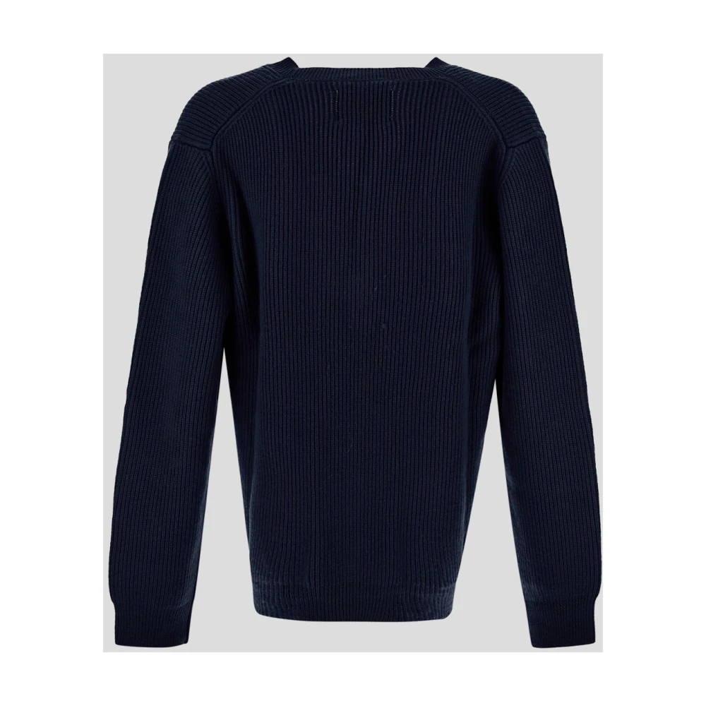Seven Gauge Wollen Gebreide Hals-V Blue Heren