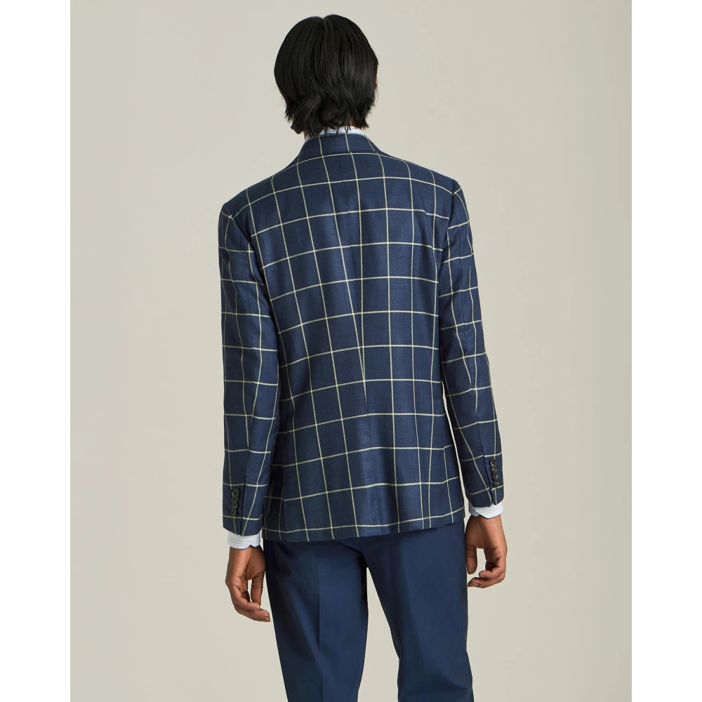 Kiton Geruite Cashmere Blend Blazer Blue Heren