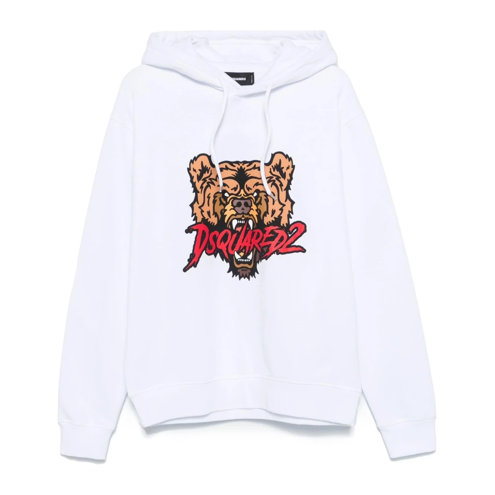 Dsquared2 Men's White Bear Print Hooded Jumper - Hoodies - L - Sweatshirts & Hoodies