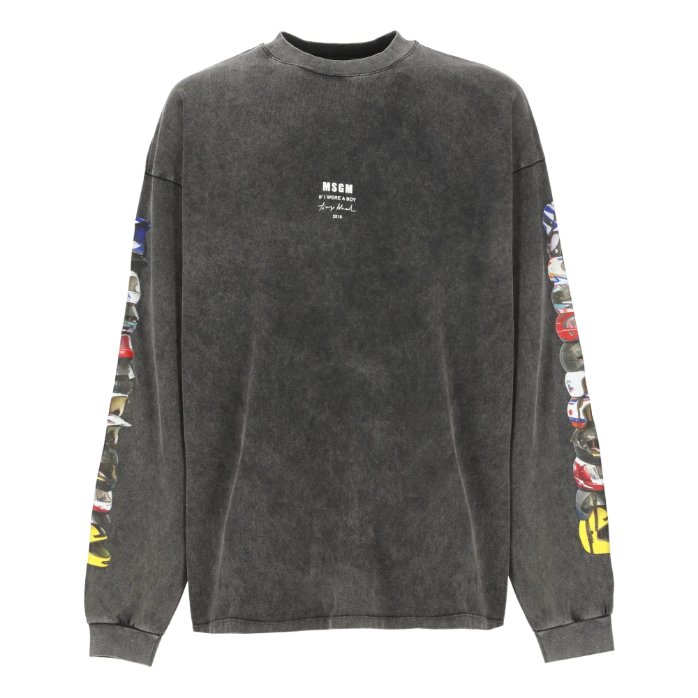 Msgm Grijze Katoenen Sweatshirt met Print Gray Heren
