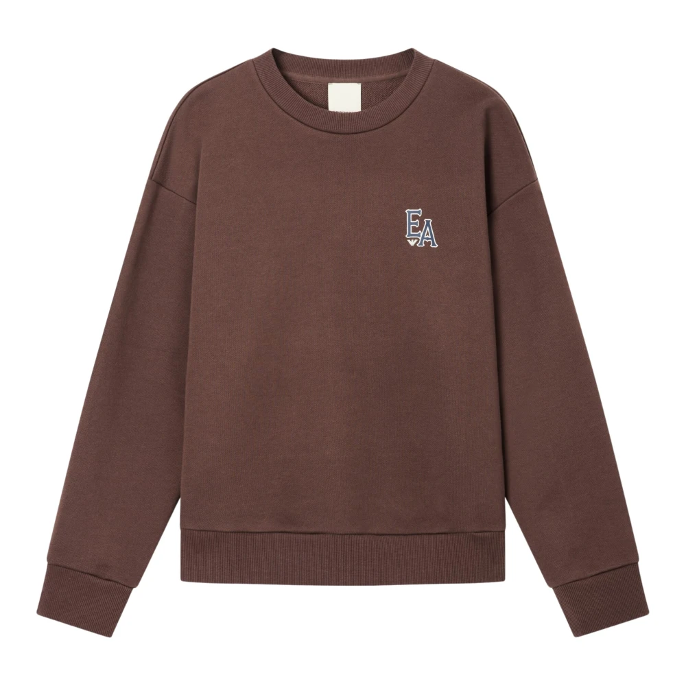 Emporio Armani Vrouw Bruin Hoodies & Sweatvesten Dames, S, Katoen, Jersey Sweatshirt Met Eagle Club Asv Print