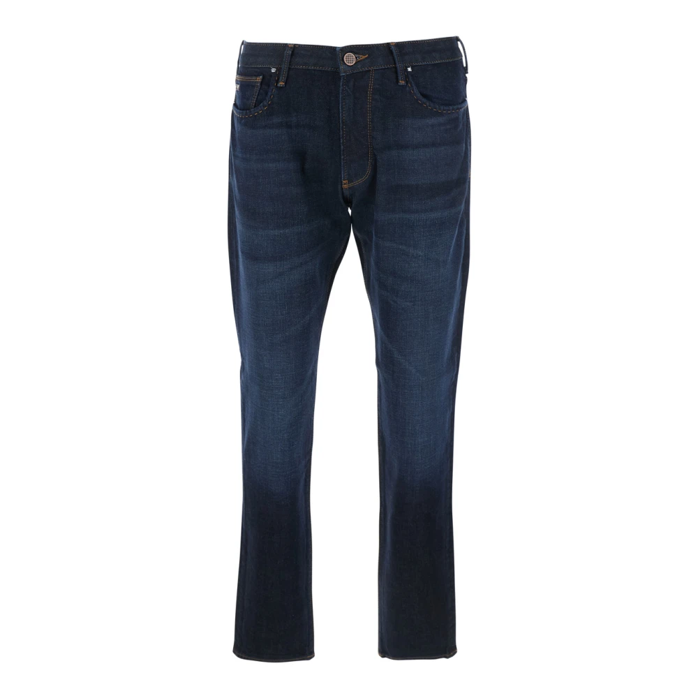 Emporio Armani Blå Denim Five Pocket Jeans med Logo Patch Blue, Herr