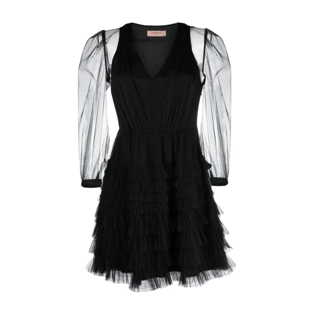 Twinset Elegante Zwarte Mini Jurk Black Dames