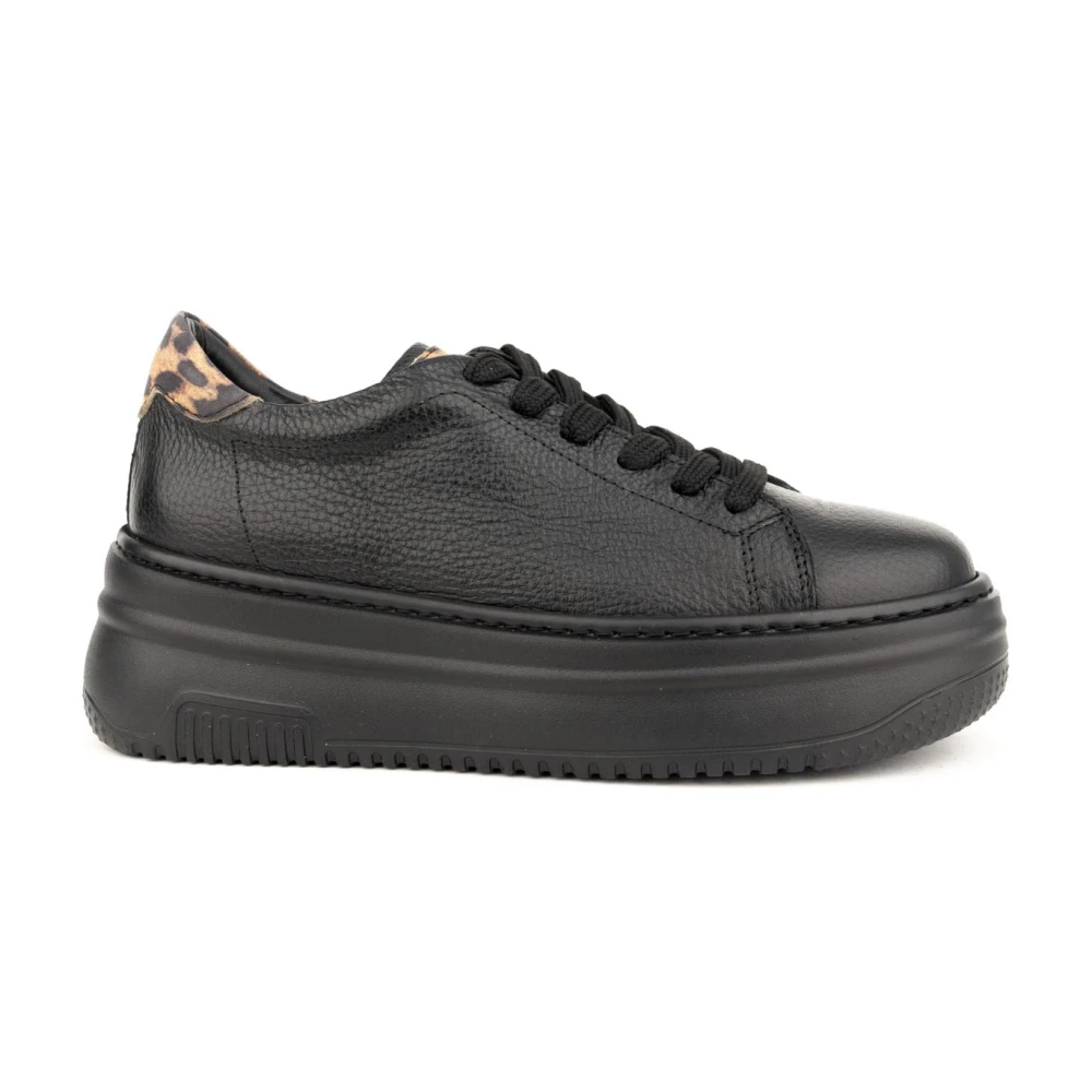 Sergio Moretti Casual Zwarte Leren Sneakers Dames Schoenen