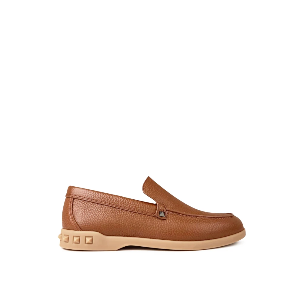 Valentino Men's Brown Loafers, 8 Uk, Slip On Loafers With Rockstud Detail
