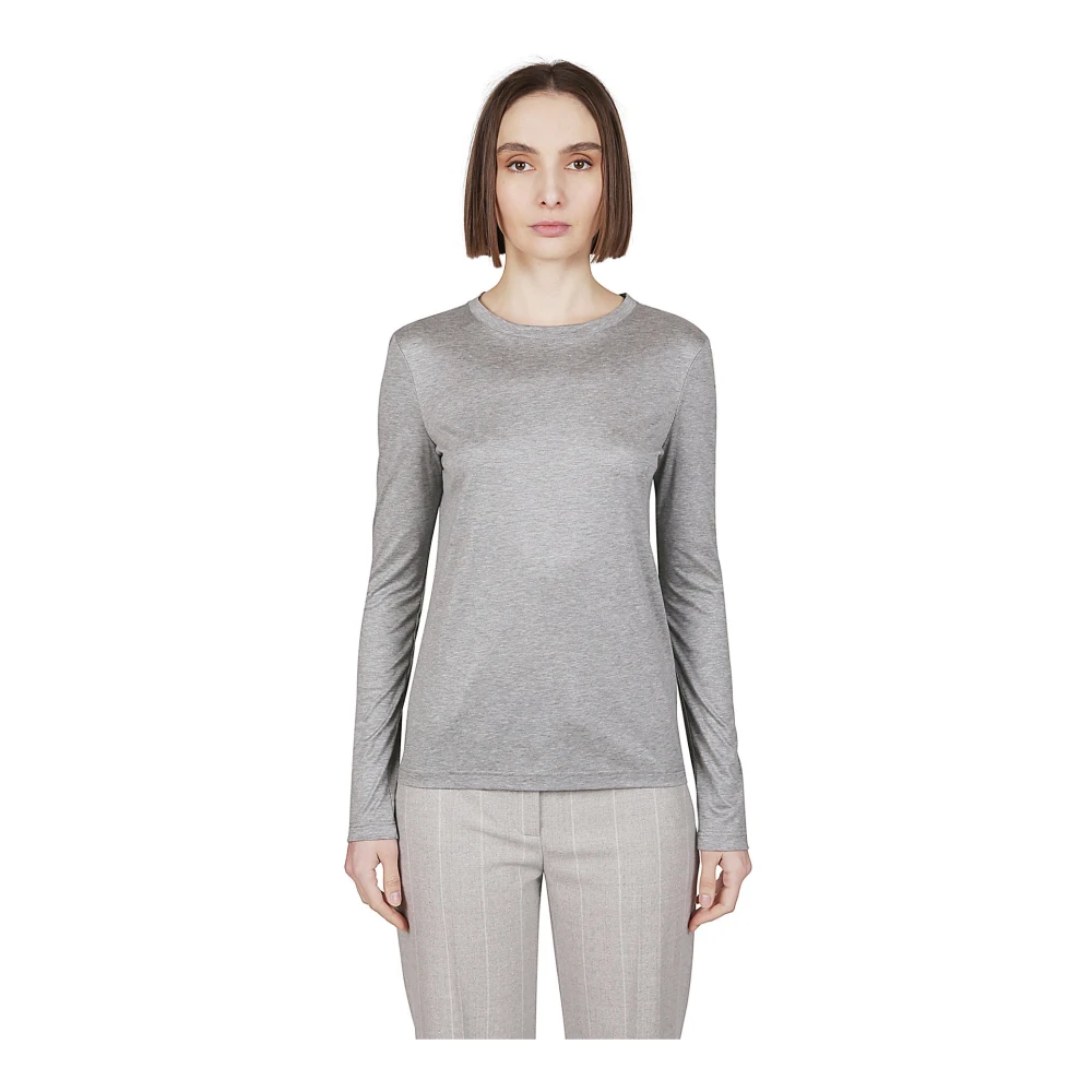 Eleventy Lange mouw ronde hals Tencel katoenen T-shirt Gray Dames
