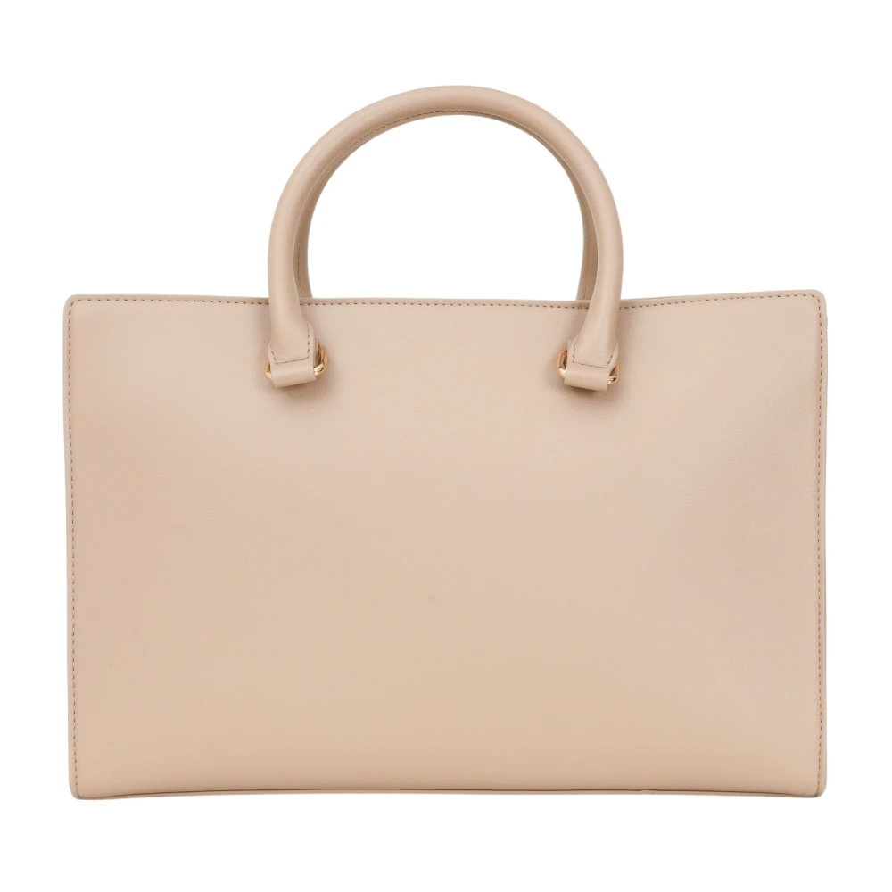 Love Moschino Beige Shopper Tas met Metalen Logo Beige Dames