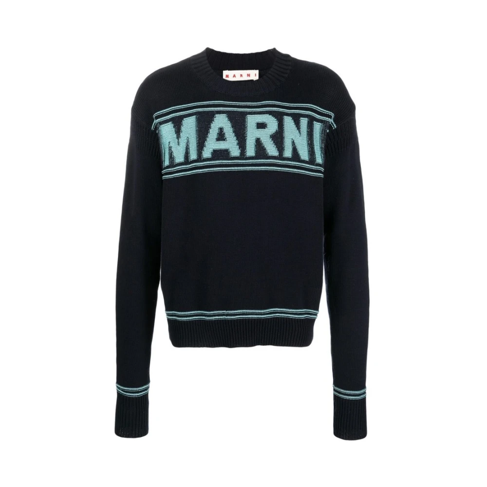Marni Men's Blue Round-Neck Knitwear, M, Logo Cotton T-Shirt