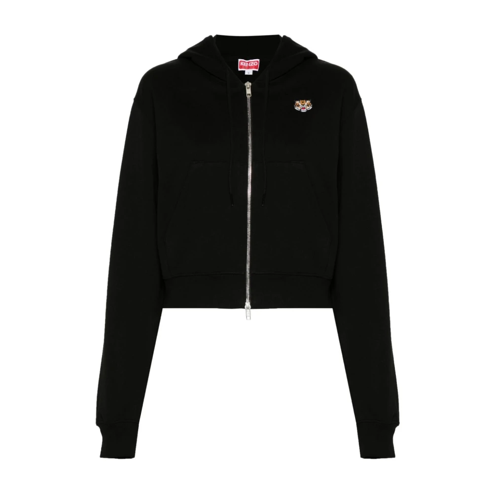 Kenzo Svart Crop Hoodie med Dragkedja Black, Dam