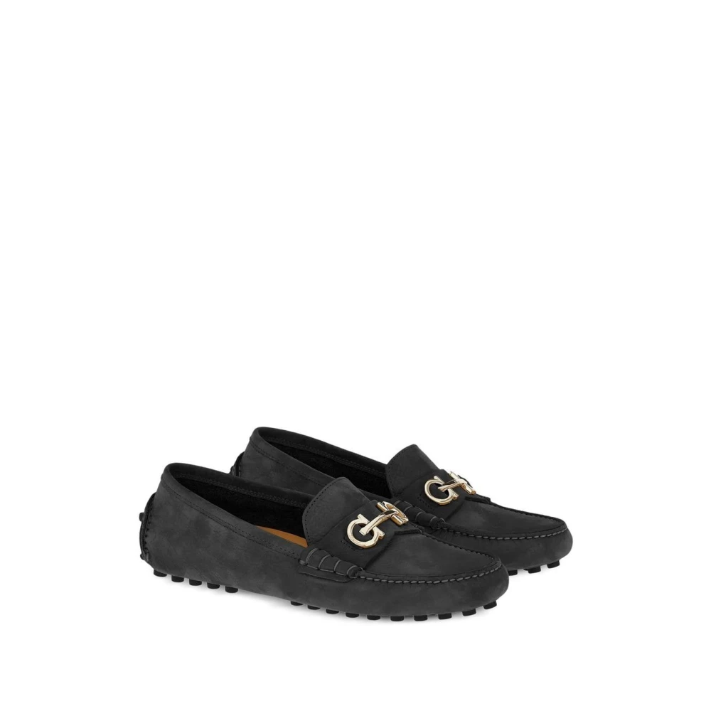 Salvatore Ferragamo Gancini Leren Loafers Zwart Black Dames