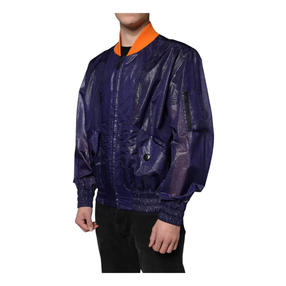 Dolce & Gabbana Blauwe Katoenen Bomberjack met Logo Blue Heren