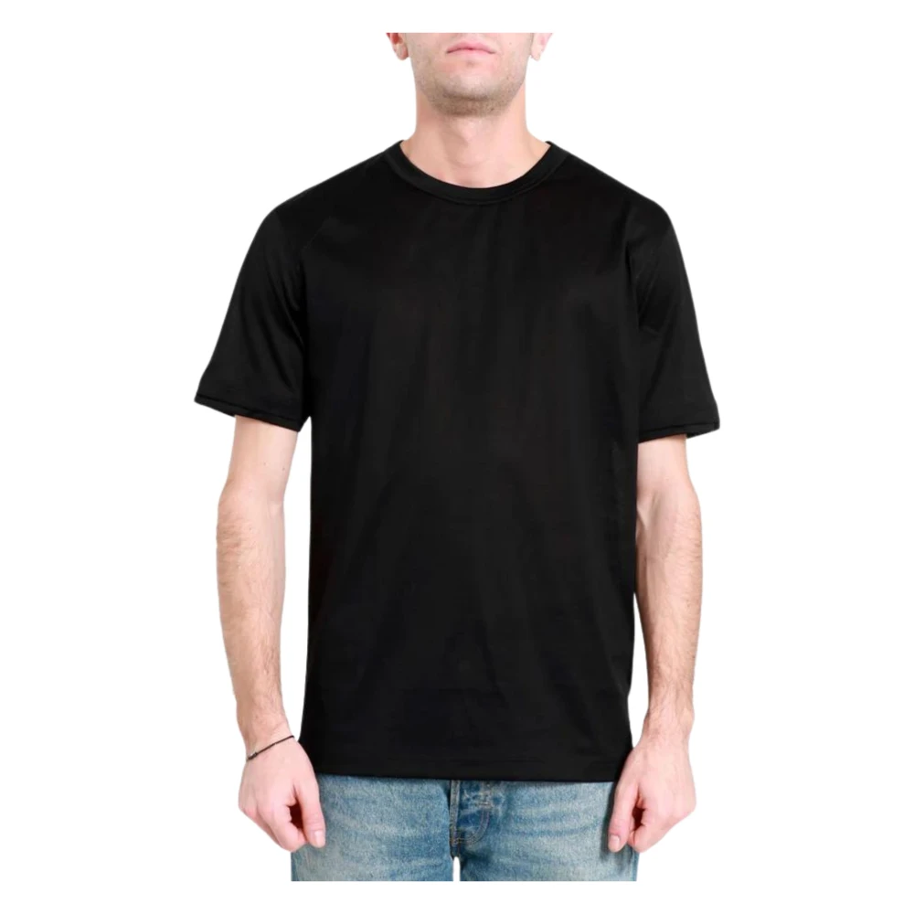 Paolo Pecora Katoenen T-Shirt met ronde hals Black Heren