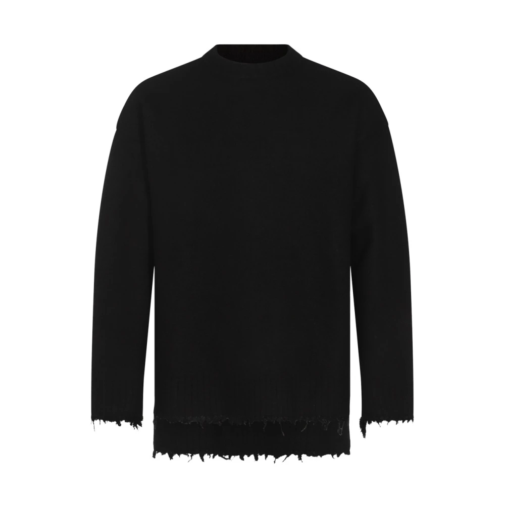 Jil Sander Zwarte wollen trui met franje zoom Black Heren