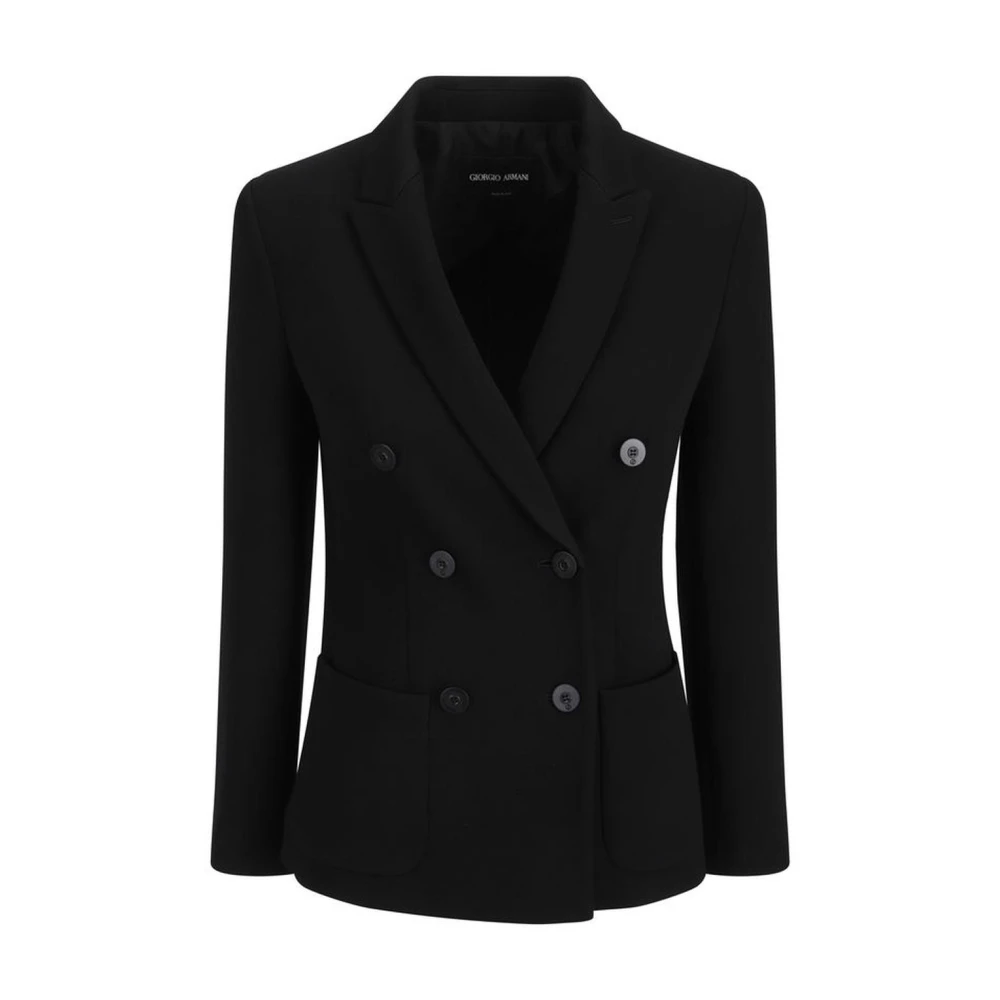 Giorgio Armani Double-Breasted Wollen Blazer met Revers Black Dames