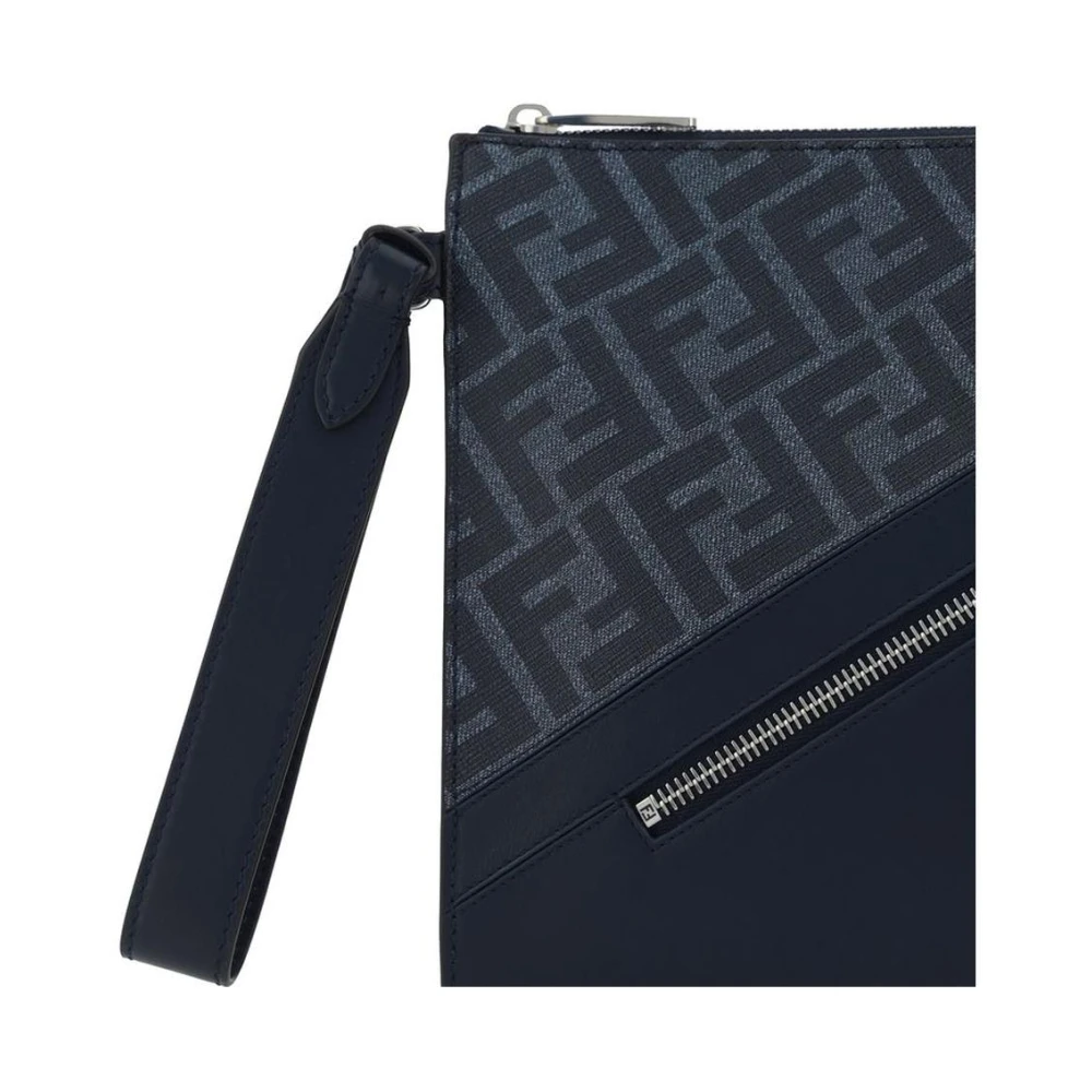Fendi Jacquard FF Motief Leren Clutch Tas Blue Heren