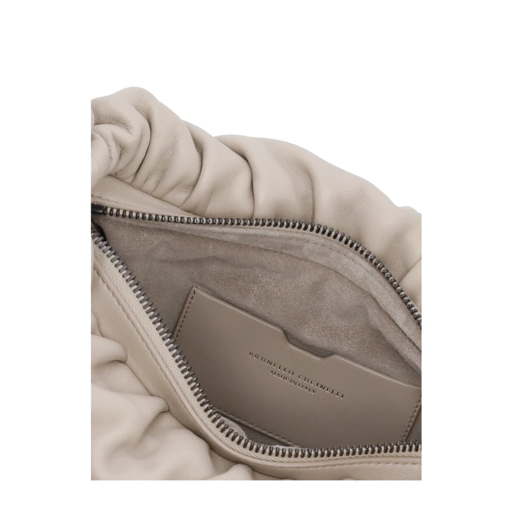 BRUNELLO CUCINELLI Beige leren schoudertas met logo Beige Dames