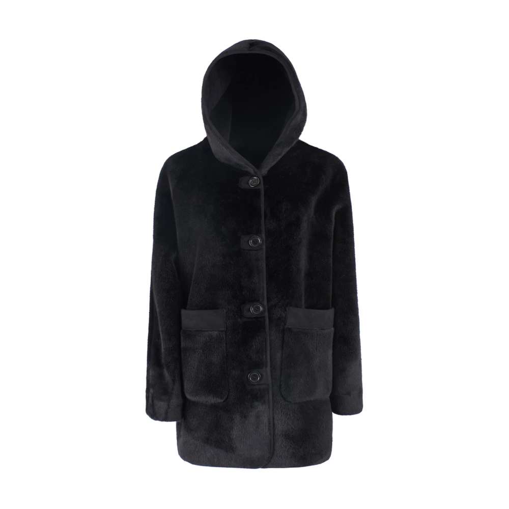 YES ZEE Zwarte jas met elegante capuchonknoopsluiting Black Dames