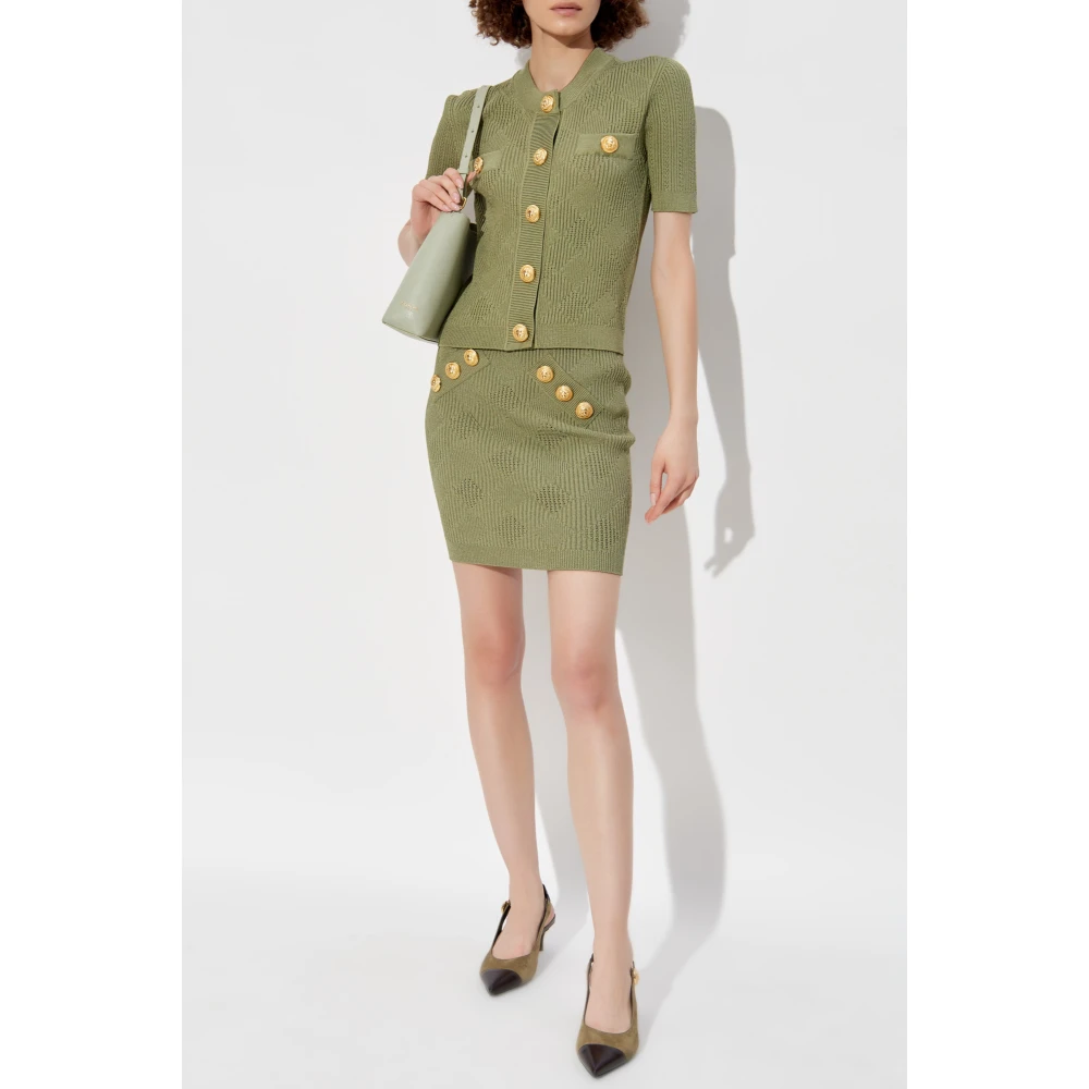 Balmain Rok met decoratieve knopen Green Dames
