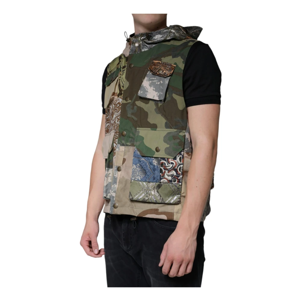 Dolce & Gabbana Multicolor Patchwork Hooded Vest Jas Multicolor Heren