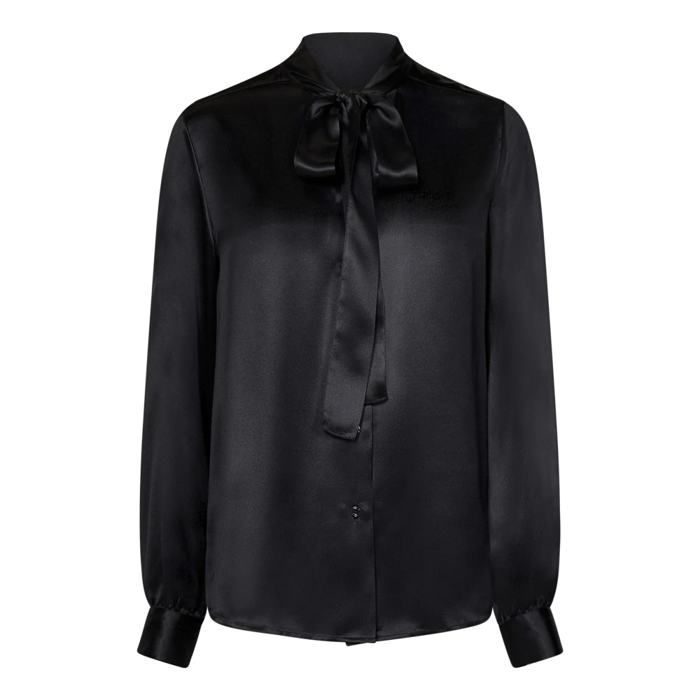 Tom Ford Zwarte Zijden Satijnen Blouse Lavallière Kraag Black Dames