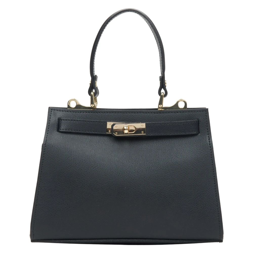 Estro Luxe Zwarte Leren Satchel Handtas Black Dames