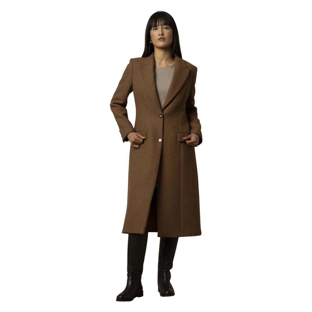 Kocca Women's Brown Single-Breasted Coats, Xl, Chic Blazer Style Coat With Lapels
