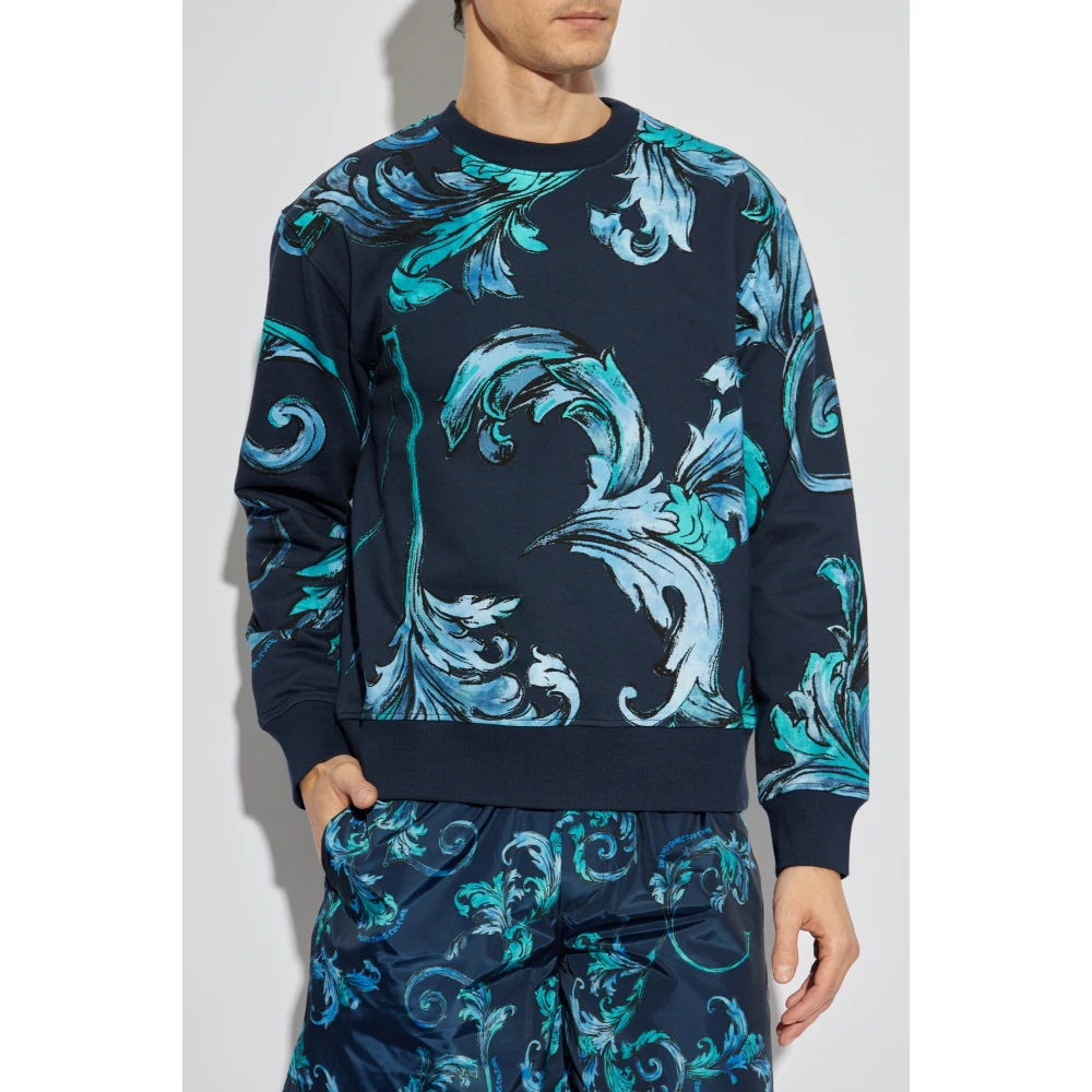 Versace Jeans Couture Sweatshirt met Outline Barocco print Blue Heren