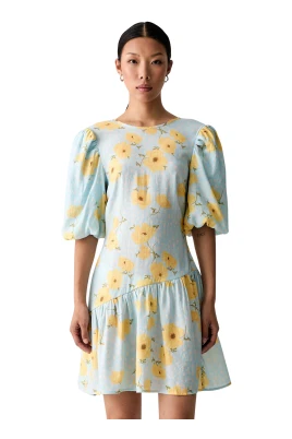 Blommigt miniklänning med puffärm