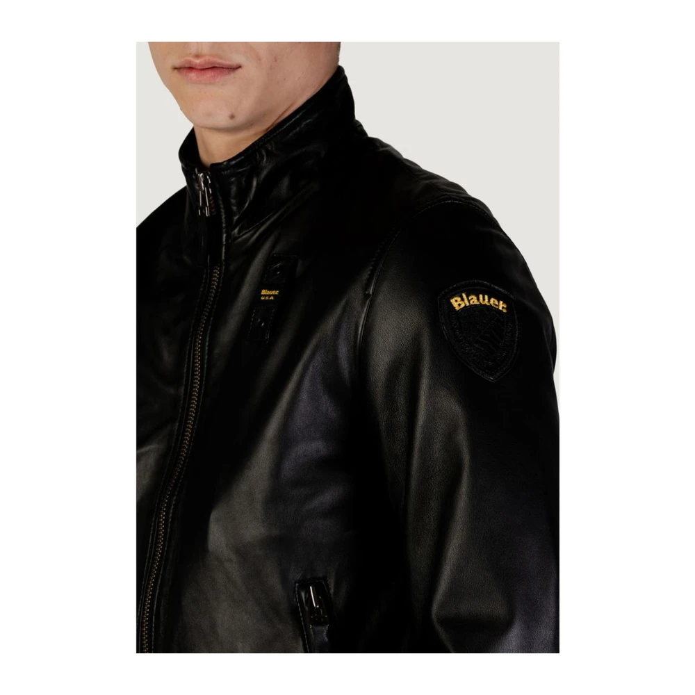 Blauer Zwarte Leren Jas Lente Zomer Collectie Black Heren