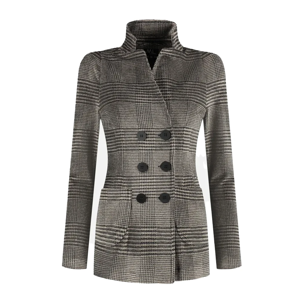 ML Collections Double-breasted fluwelen blazer in prince de gall patroon Gray Dames