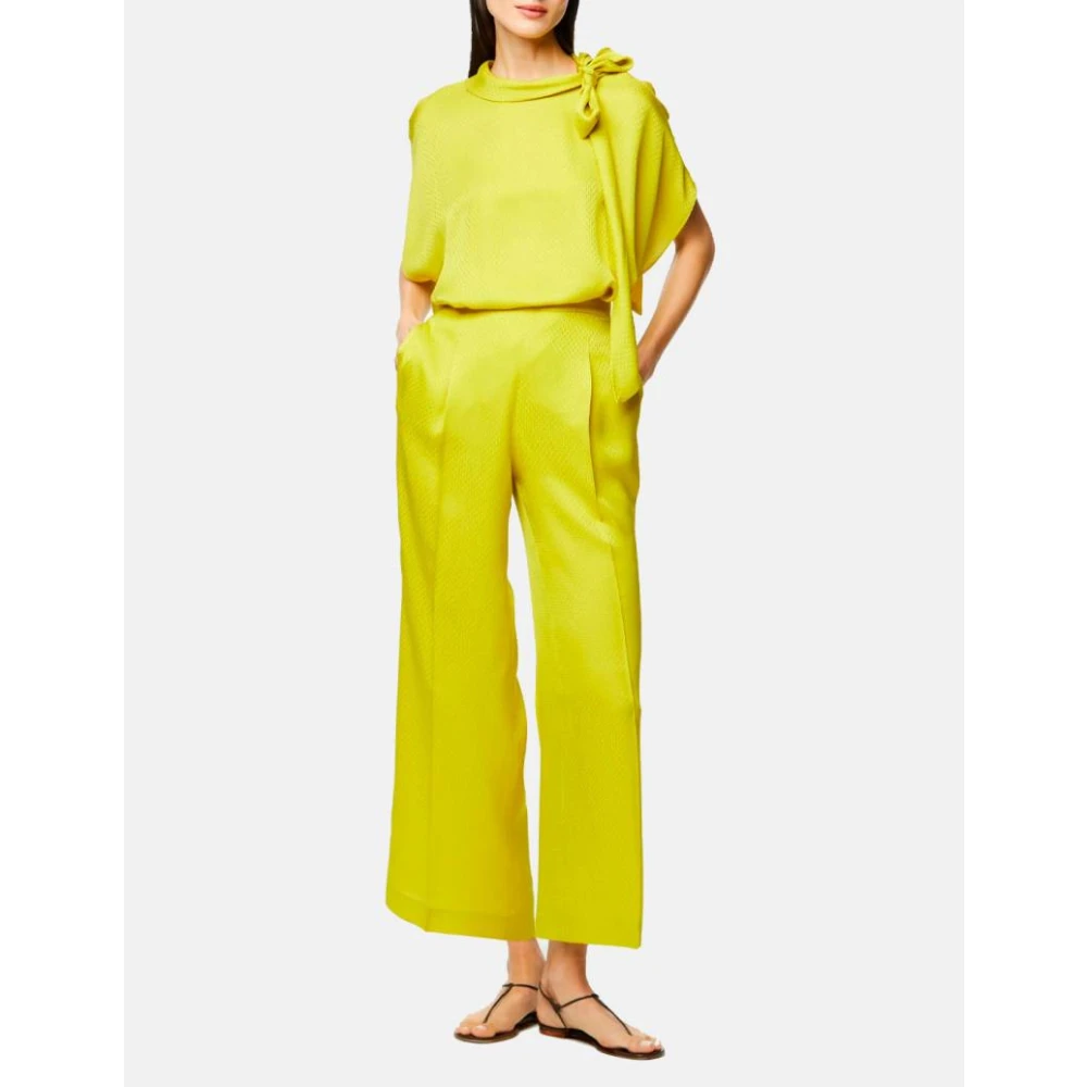 Carolina Herrera Zijden Jacquard Rechte Pijp Broek Geel Yellow Dames