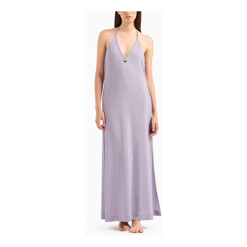 Emporio Armani Zee Kleding Lange Jurk V-Hals Logo Purple Dames