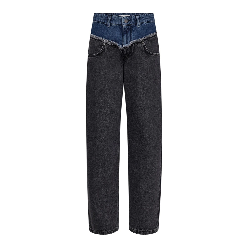 Co'Couture Zwarte Block Jeans met Wijde Pijpen Black Dames