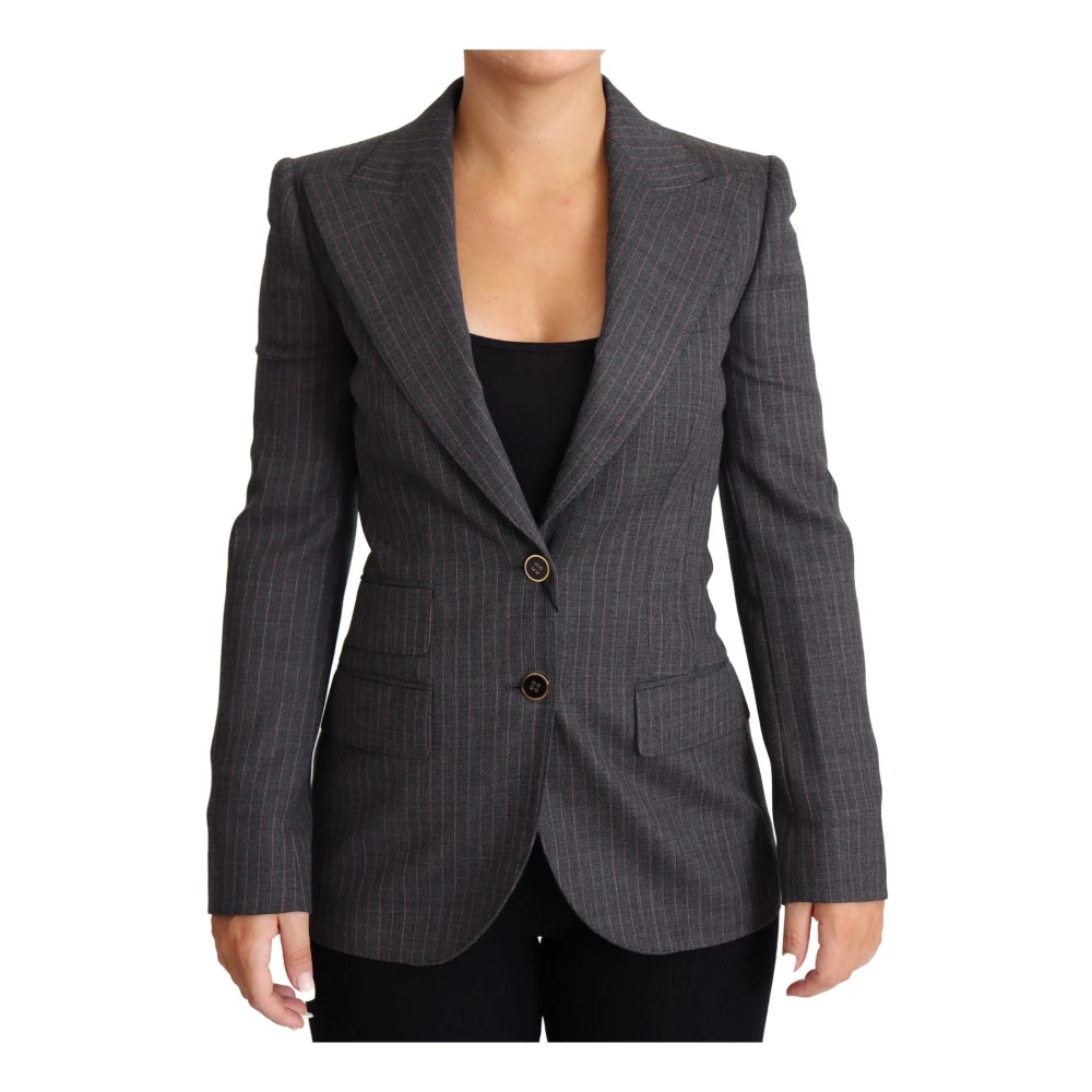 Dolce & Gabbana Grå Randig Ull Blazer Jacka