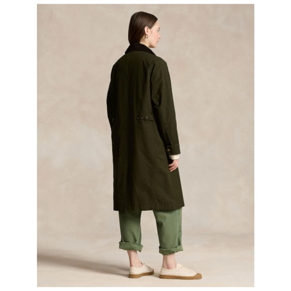 Polo Ralph Lauren Lange Katoenen Jas met Fluweel Details Green Dames