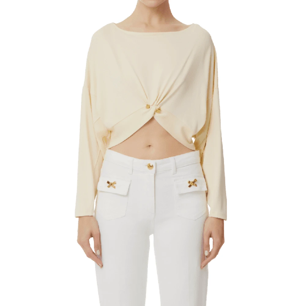 Elisabetta Franchi Lange mouwen jersey top met piercing Beige Dames