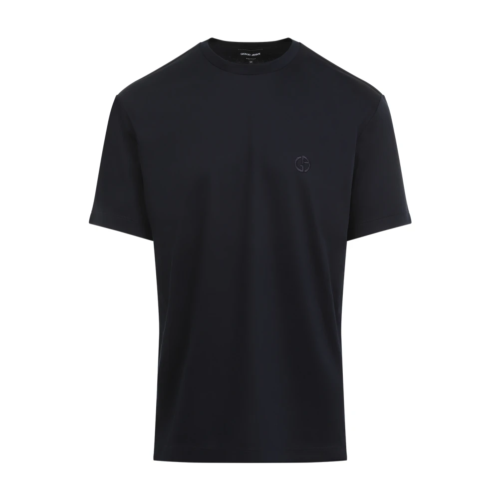 Giorgio Armani , T-Shirts, Male, Black, M, Blue Cotton Crew Neck T-Shirt