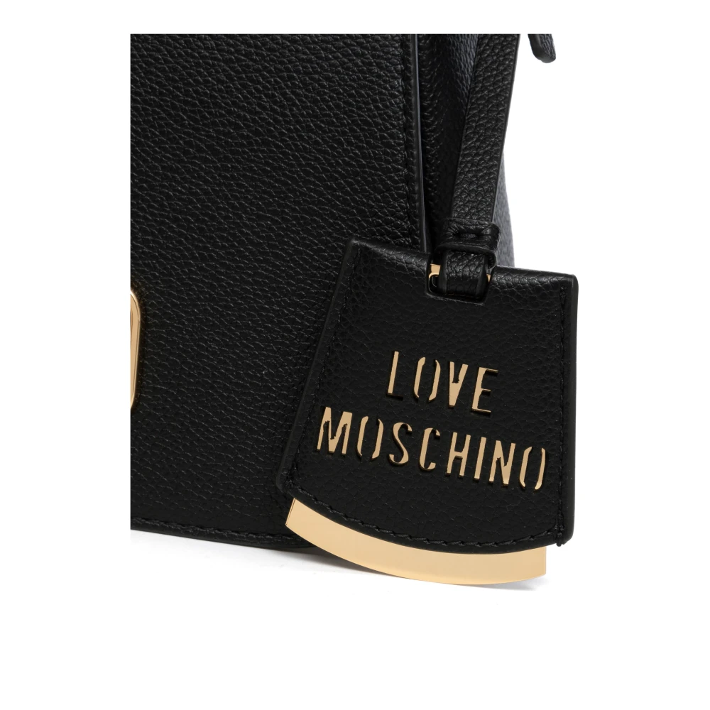 Love Moschino Logo Charm Handtas met Verstelbare Band Black Dames