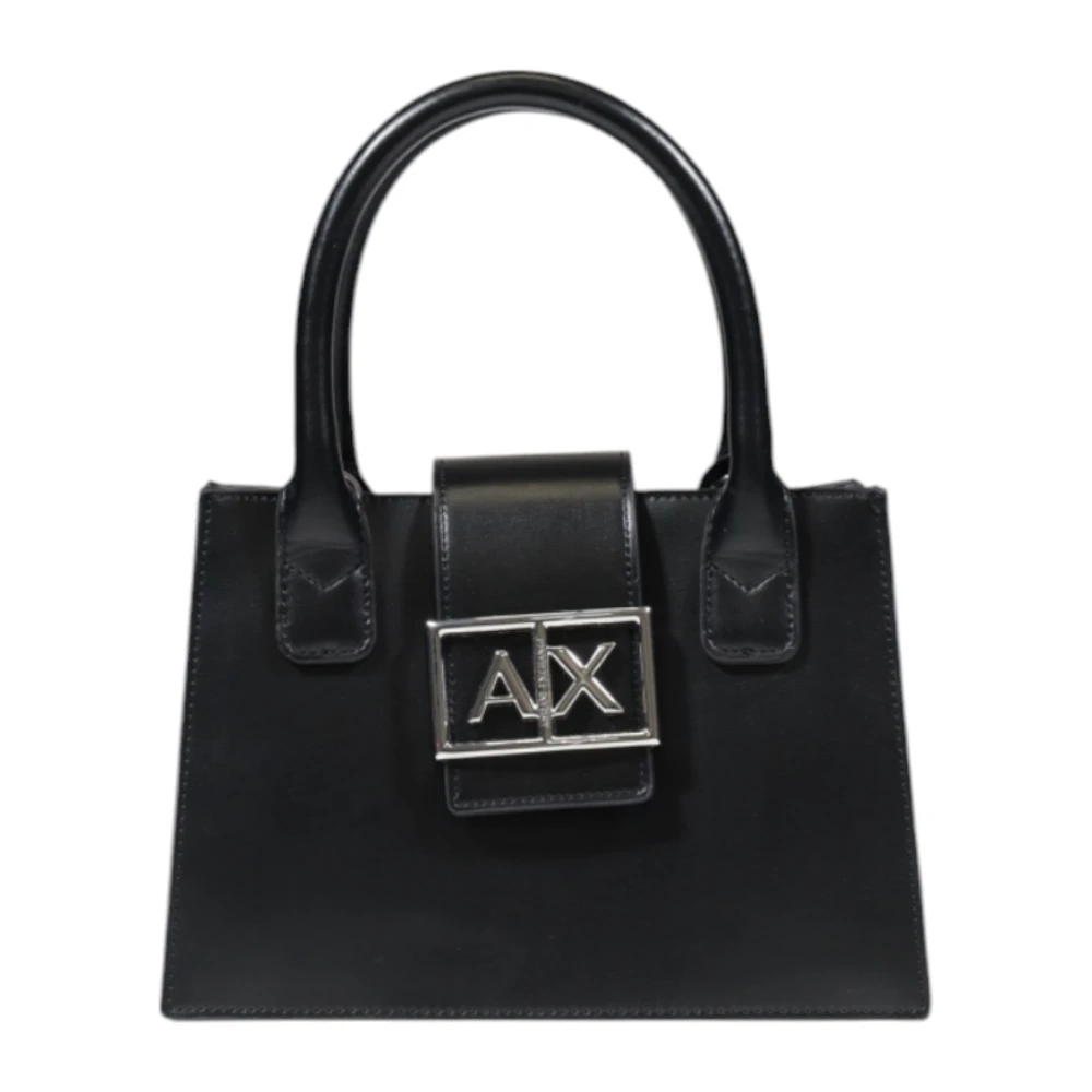 Armani Exchange Zwarte Schoudertas met Schouderband Knoopsluiting Black Dames