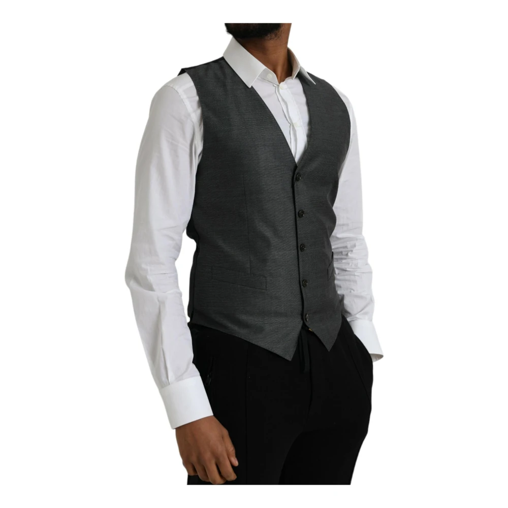 Dolce & Gabbana Grijze Wol Formele Vest Gray Heren